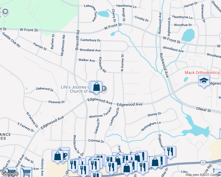 map of restaurants, bars, coffee shops, grocery stores, and more near 2030 Westover Terrace in Burlington