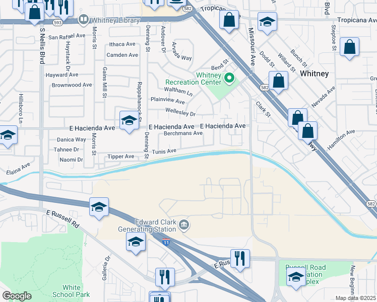 map of restaurants, bars, coffee shops, grocery stores, and more near 5559 Tunis Avenue in Las Vegas