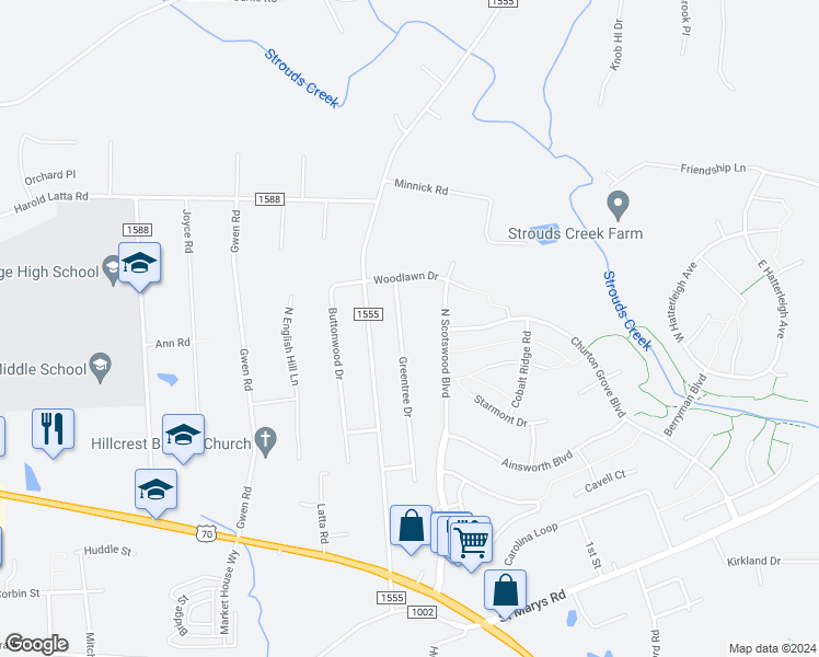 map of restaurants, bars, coffee shops, grocery stores, and more near 617 Greentree Drive in Hillsborough