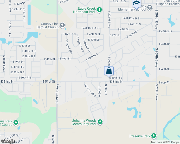 map of restaurants, bars, coffee shops, grocery stores, and more near 5001 South 196th East Avenue in Broken Arrow