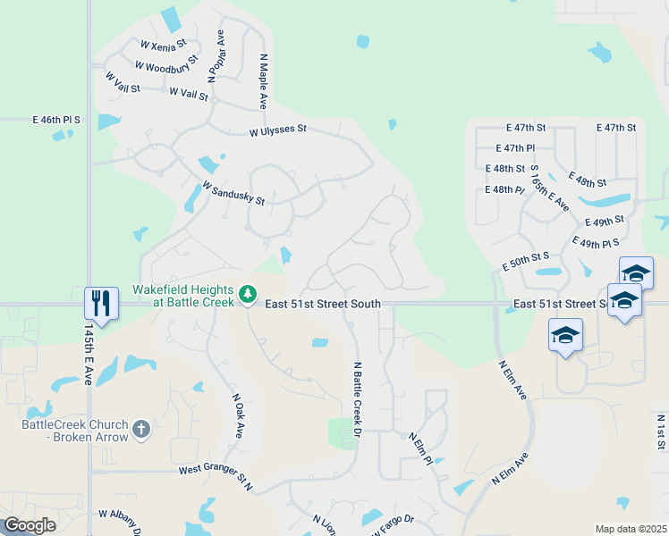 map of restaurants, bars, coffee shops, grocery stores, and more near 1440 West Plymouth Street in Broken Arrow