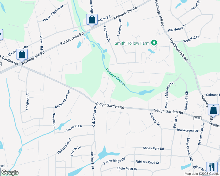 map of restaurants, bars, coffee shops, grocery stores, and more near 1217 Scott Drive in Kernersville