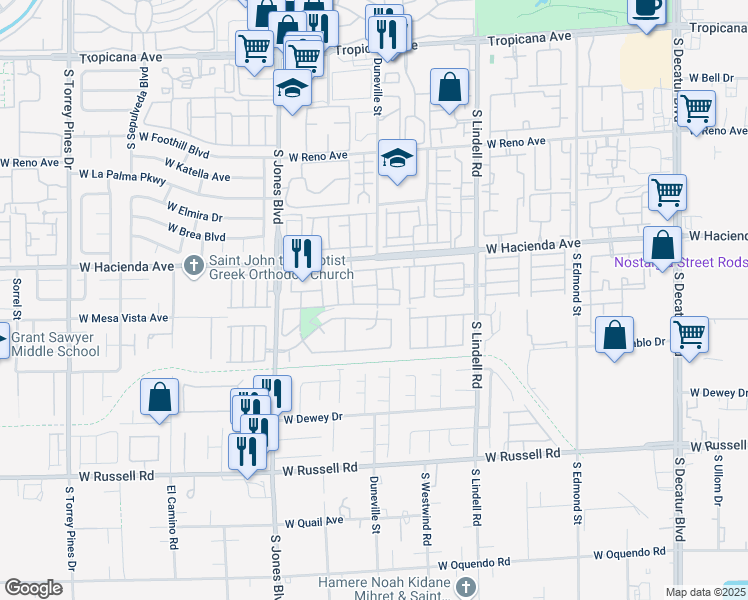 map of restaurants, bars, coffee shops, grocery stores, and more near 5812 Sunken River Trail in Las Vegas