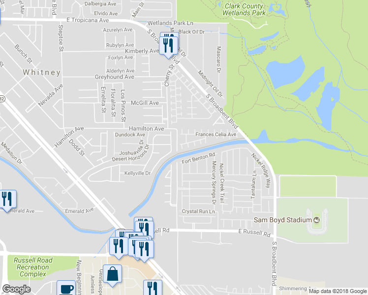 map of restaurants, bars, coffee shops, grocery stores, and more near South Hollywood Boulevard in Las Vegas