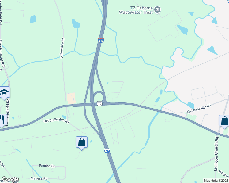 map of restaurants, bars, coffee shops, grocery stores, and more near 45 Edka Lane in Greensboro