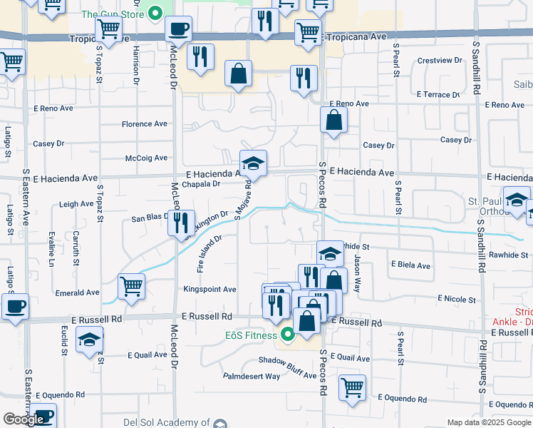 map of restaurants, bars, coffee shops, grocery stores, and more near 3258 Brookfield Drive in Las Vegas