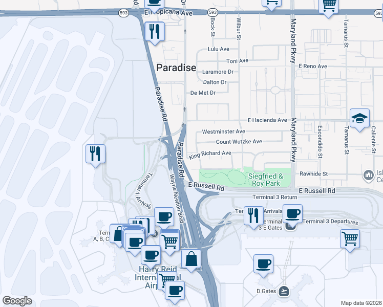 map of restaurants, bars, coffee shops, grocery stores, and more near 5414 South Swenson Street in Las Vegas