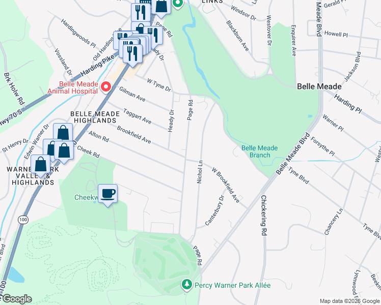 map of restaurants, bars, coffee shops, grocery stores, and more near 222 Page Road in Nashville