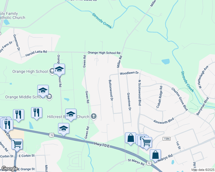 map of restaurants, bars, coffee shops, grocery stores, and more near 700 Buttonwood Drive in Hillsborough