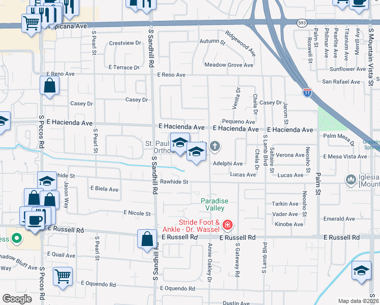 map of restaurants, bars, coffee shops, grocery stores, and more near in Las Vegas