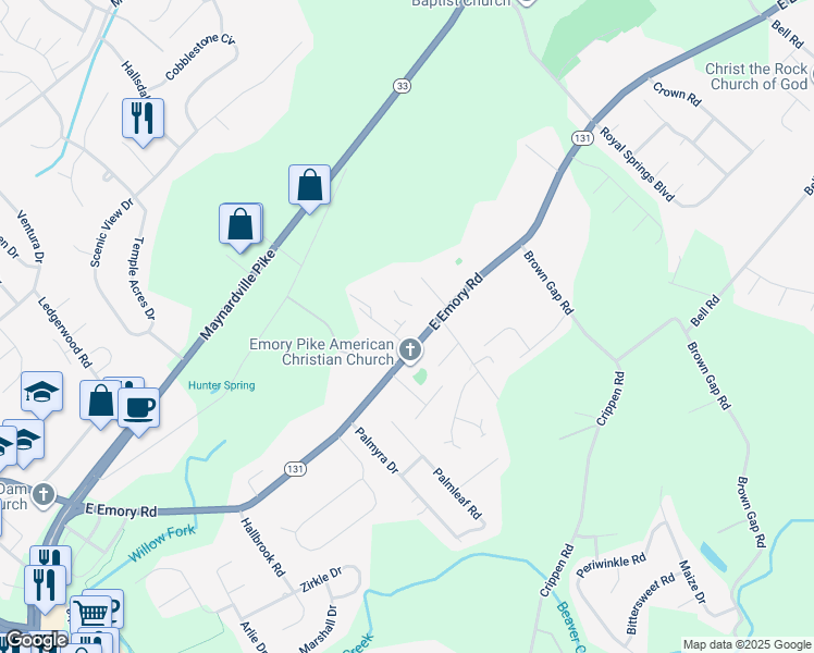 map of restaurants, bars, coffee shops, grocery stores, and more near 7501 Earnhardt Way in Knoxville