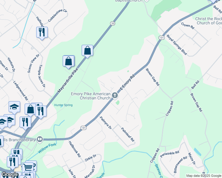 map of restaurants, bars, coffee shops, grocery stores, and more near 7501 Earnhardt Way in Knoxville