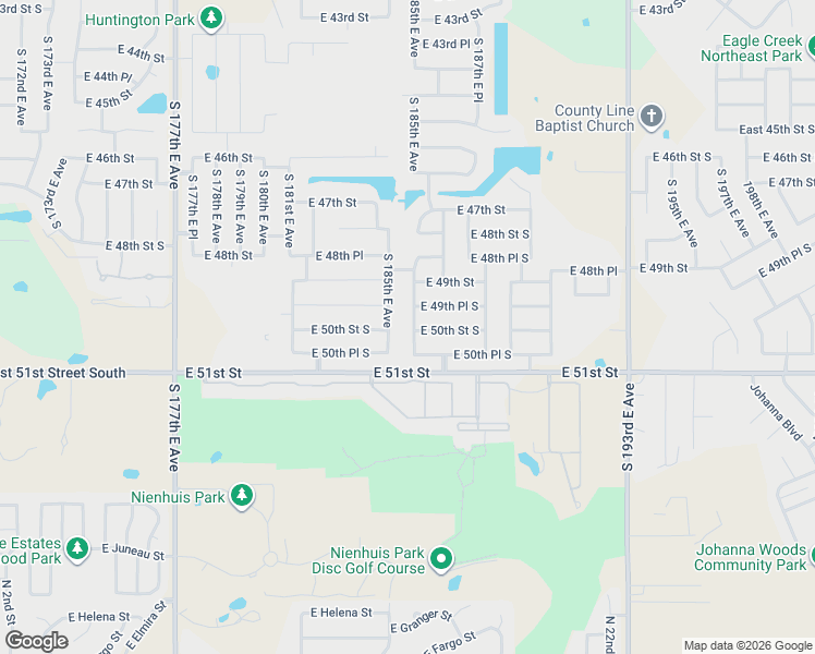 map of restaurants, bars, coffee shops, grocery stores, and more near 4938 South 186th East Avenue in Tulsa