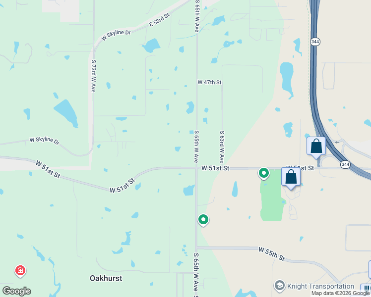 map of restaurants, bars, coffee shops, grocery stores, and more near 5020 South 65th West Avenue in Tulsa