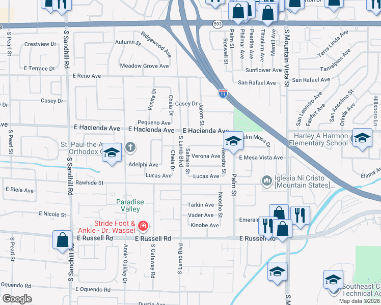 map of restaurants, bars, coffee shops, grocery stores, and more near 4248 Verona Avenue in Las Vegas