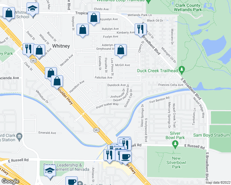 map of restaurants, bars, coffee shops, grocery stores, and more near 6389 Jacobville Court in Las Vegas