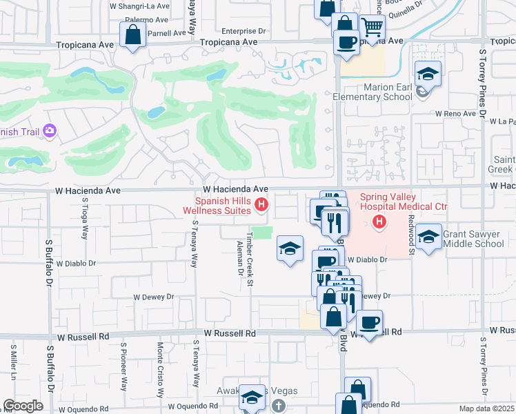 map of restaurants, bars, coffee shops, grocery stores, and more near 5351 Montessouri Street in Las Vegas