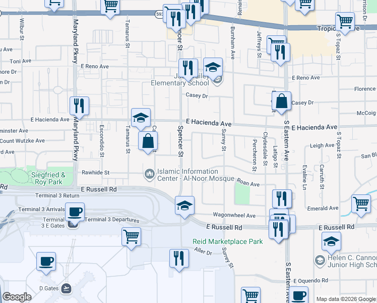 map of restaurants, bars, coffee shops, grocery stores, and more near 5415 Oxbow Street in Las Vegas
