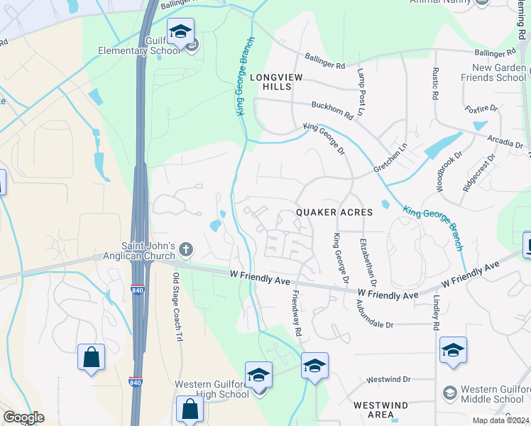 map of restaurants, bars, coffee shops, grocery stores, and more near 12 Josephine Circle in Greensboro