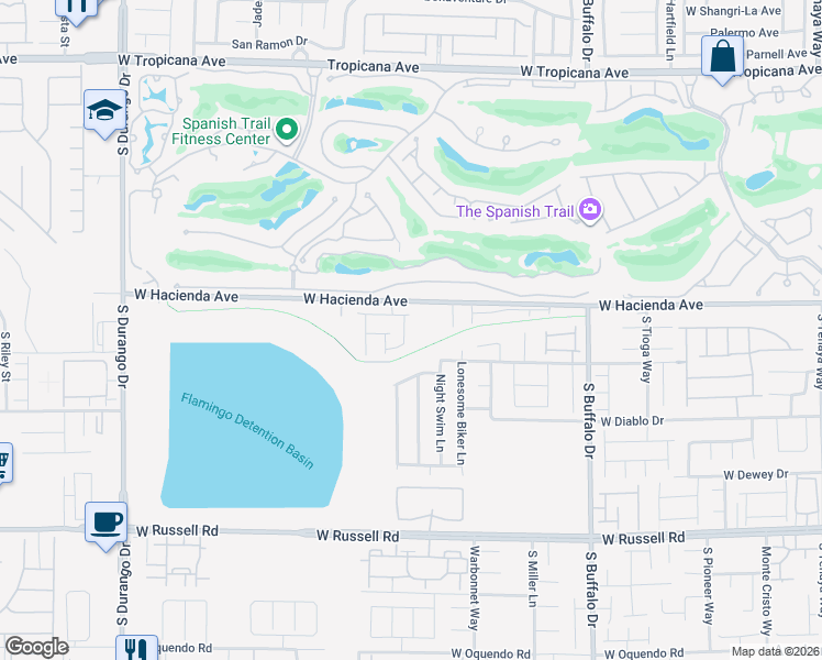 map of restaurants, bars, coffee shops, grocery stores, and more near 5340 South Galanthus Street in Las Vegas