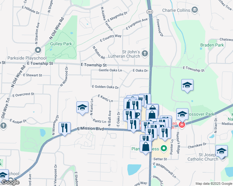 map of restaurants, bars, coffee shops, grocery stores, and more near 2233 East Oaks Drive in Fayetteville