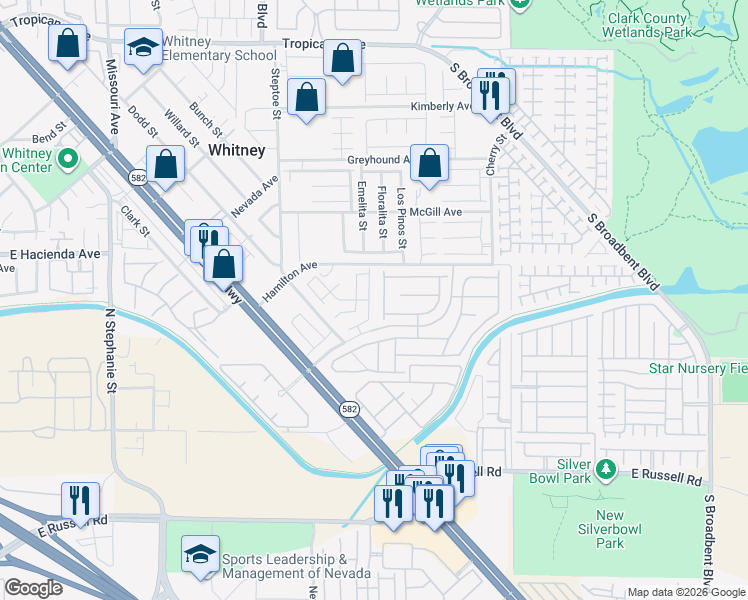 map of restaurants, bars, coffee shops, grocery stores, and more near 5388 Flowing Spring Street in Las Vegas