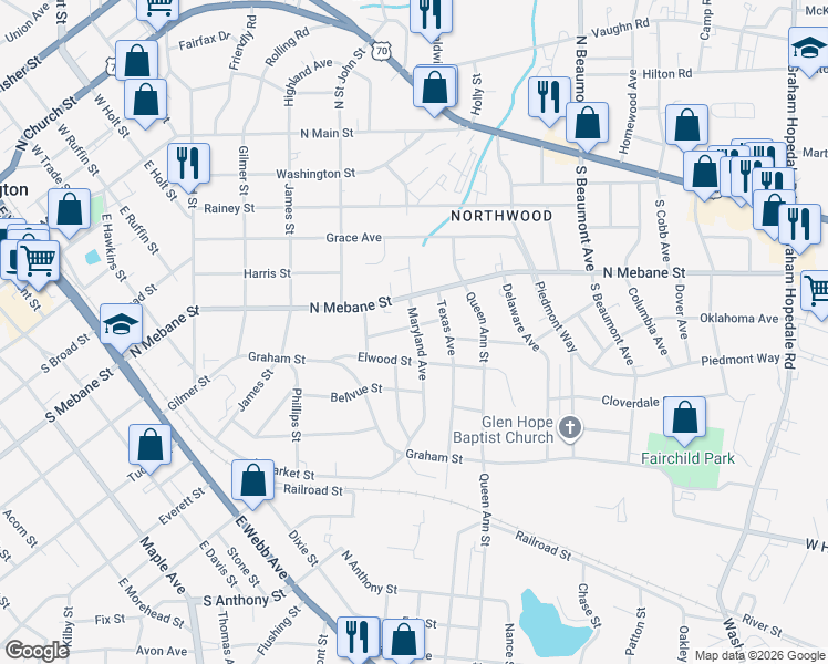 map of restaurants, bars, coffee shops, grocery stores, and more near 1025 Alden Street in Burlington