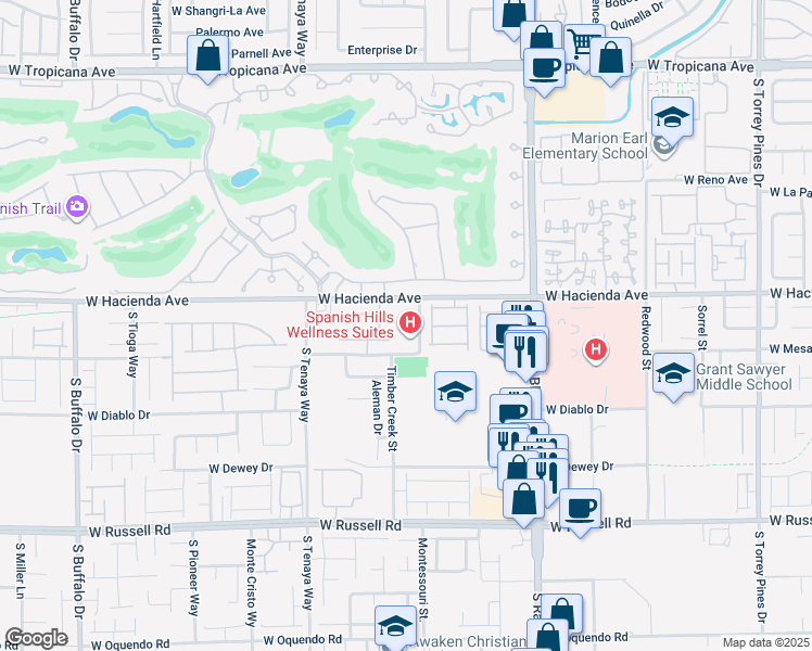 map of restaurants, bars, coffee shops, grocery stores, and more near 5351 Montessouri Street in Las Vegas