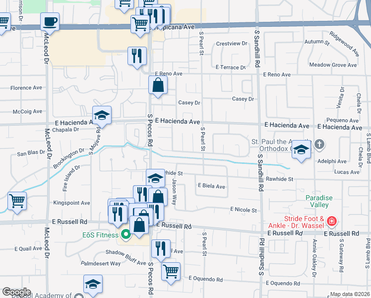map of restaurants, bars, coffee shops, grocery stores, and more near 5398 Lamoille Circle in Las Vegas