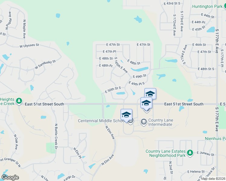 map of restaurants, bars, coffee shops, grocery stores, and more near 5001 South 164th East Avenue in Tulsa