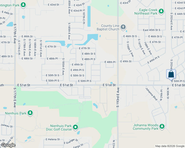 map of restaurants, bars, coffee shops, grocery stores, and more near 18901 East 50th Street South in Tulsa