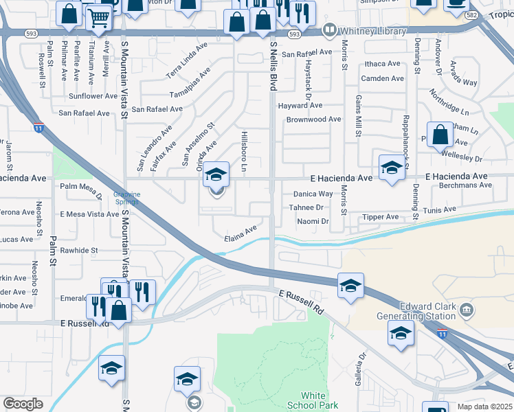 map of restaurants, bars, coffee shops, grocery stores, and more near 4969 Nancy Avenue in Las Vegas
