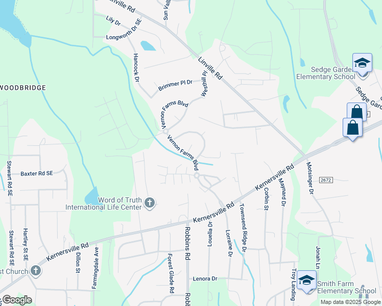 map of restaurants, bars, coffee shops, grocery stores, and more near 406 American Drive in Kernersville