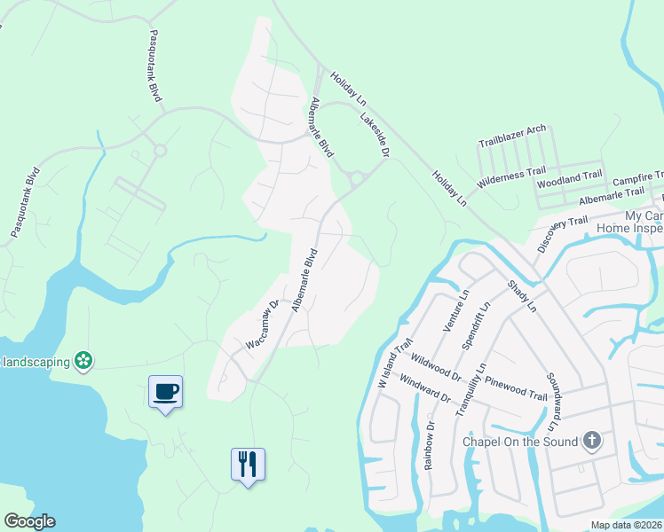 map of restaurants, bars, coffee shops, grocery stores, and more near 127 Croatan Road in Hertford