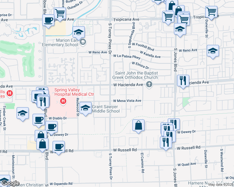 map of restaurants, bars, coffee shops, grocery stores, and more near 5360 Great Pine Drive in Las Vegas