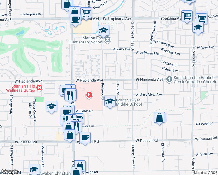 map of restaurants, bars, coffee shops, grocery stores, and more near 5350 Sharon Marie Court in Las Vegas