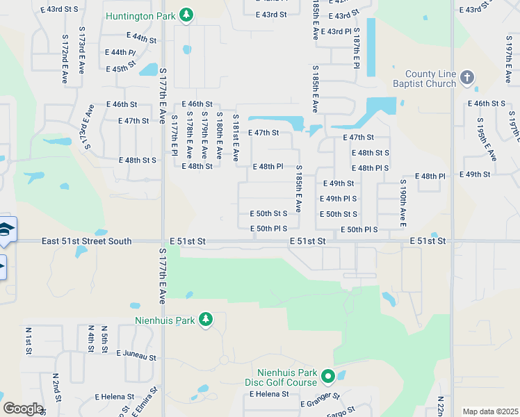 map of restaurants, bars, coffee shops, grocery stores, and more near 18301 East 50th Street South in Tulsa
