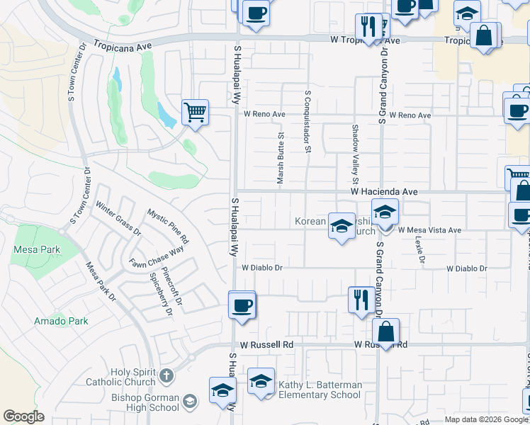 map of restaurants, bars, coffee shops, grocery stores, and more near 10130 Sequoia Canyon Place in Las Vegas