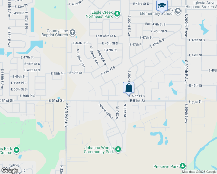 map of restaurants, bars, coffee shops, grocery stores, and more near 5001 South 196th East Avenue in Broken Arrow