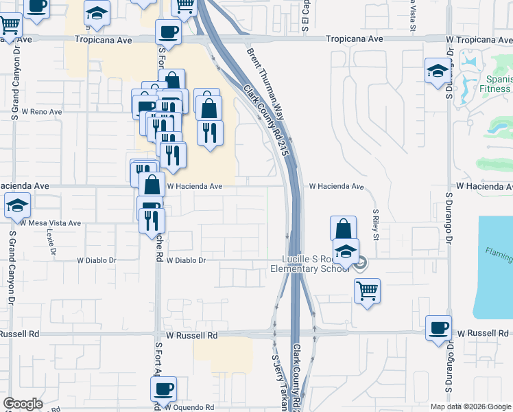 map of restaurants, bars, coffee shops, grocery stores, and more near 9188 Verdugo Ridge Court in Las Vegas