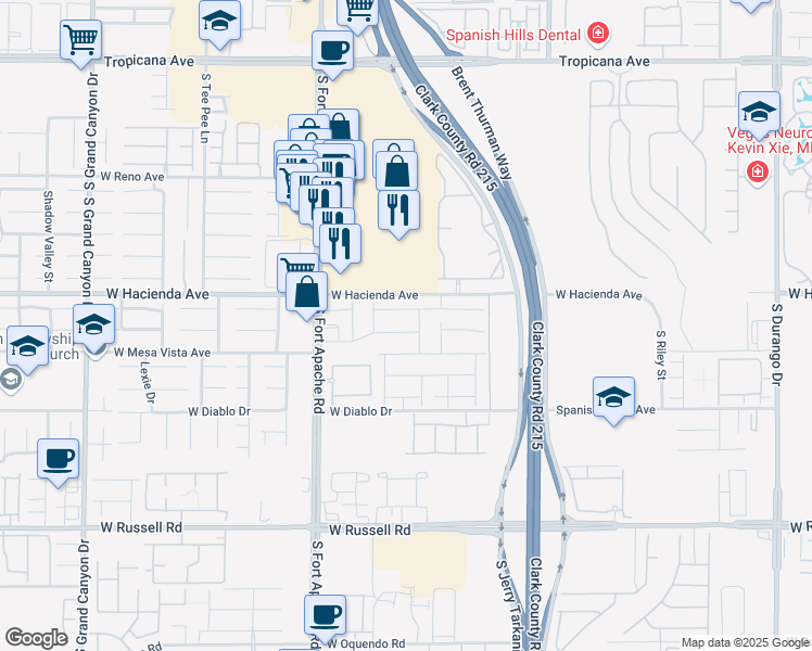 map of restaurants, bars, coffee shops, grocery stores, and more near 9256 Ardoa Avenue in Las Vegas