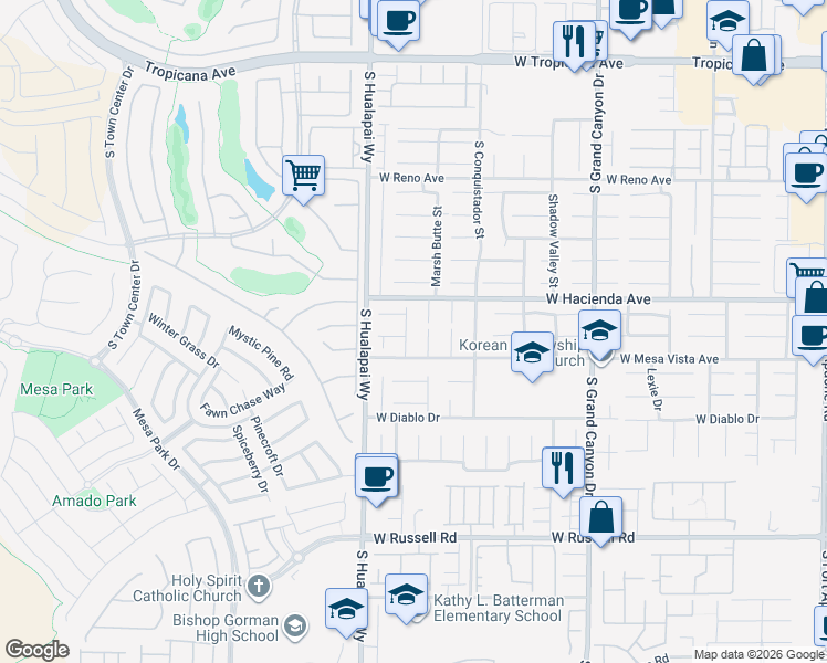 map of restaurants, bars, coffee shops, grocery stores, and more near 10130 Sequoia Canyon Place in Las Vegas