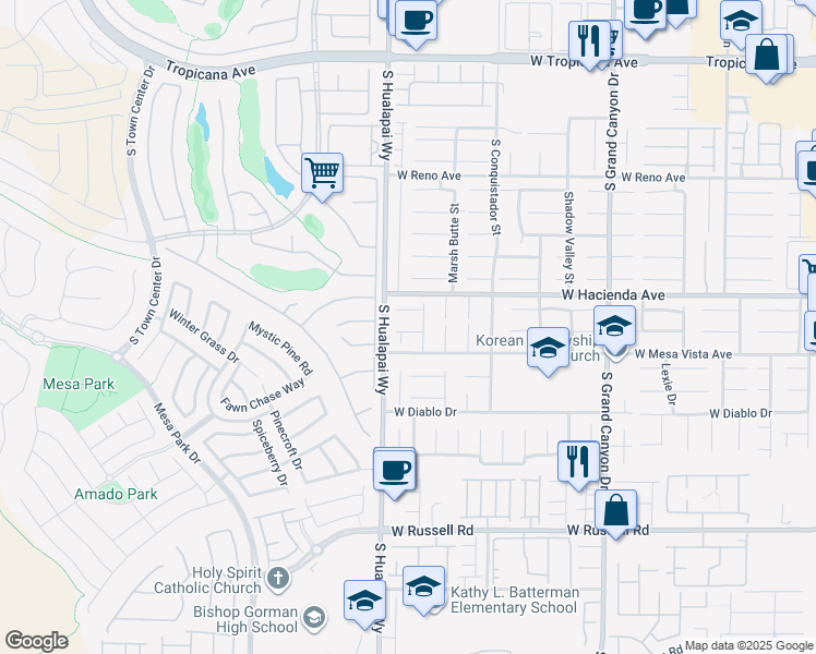 map of restaurants, bars, coffee shops, grocery stores, and more near 10130 Sequoia Canyon Place in Las Vegas