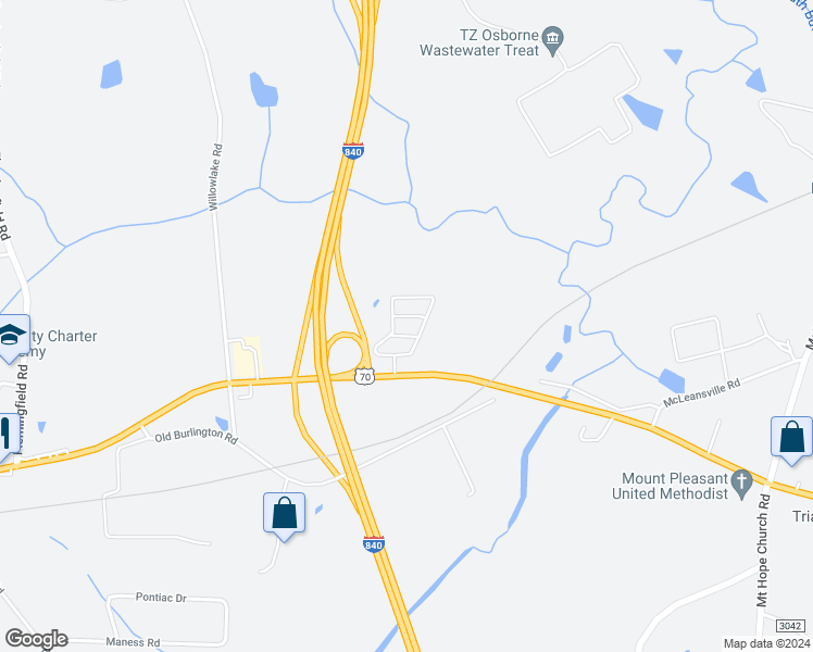 map of restaurants, bars, coffee shops, grocery stores, and more near 45 Edka Lane in Greensboro