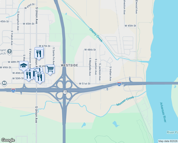 map of restaurants, bars, coffee shops, grocery stores, and more near 4919 South Maybelle Avenue in Tulsa