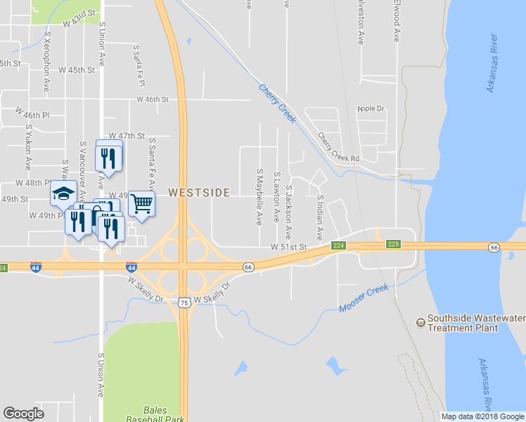 map of restaurants, bars, coffee shops, grocery stores, and more near 4919 South Maybelle Avenue in Tulsa