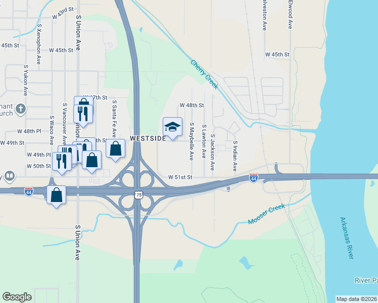 map of restaurants, bars, coffee shops, grocery stores, and more near 4919 South Maybelle Avenue in Tulsa