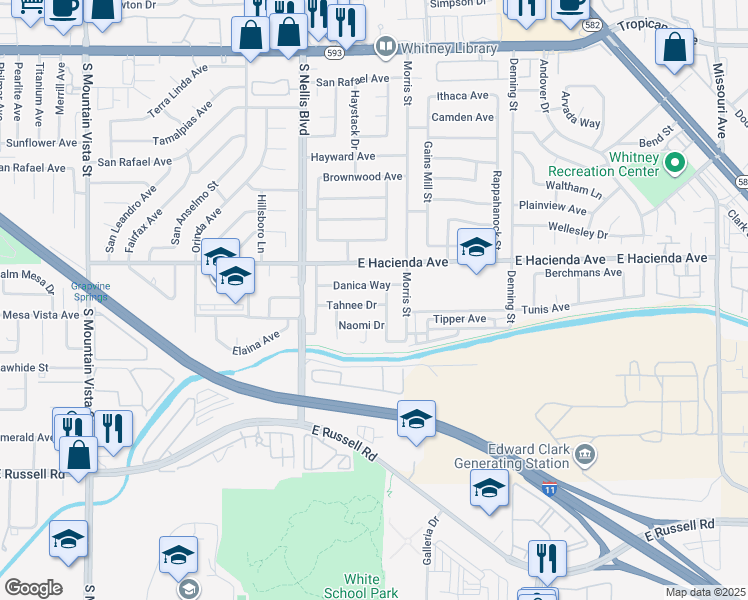 map of restaurants, bars, coffee shops, grocery stores, and more near 5142 Tahnee Drive in Las Vegas