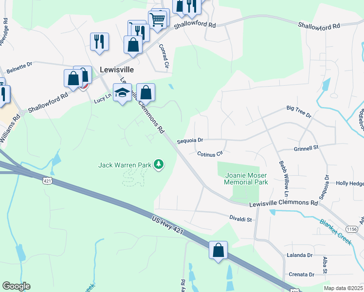 map of restaurants, bars, coffee shops, grocery stores, and more near 1216 Sequoia Drive in Lewisville