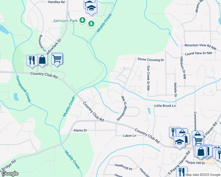 map of restaurants, bars, coffee shops, grocery stores, and more near 652 Balfour Road in Winston-Salem